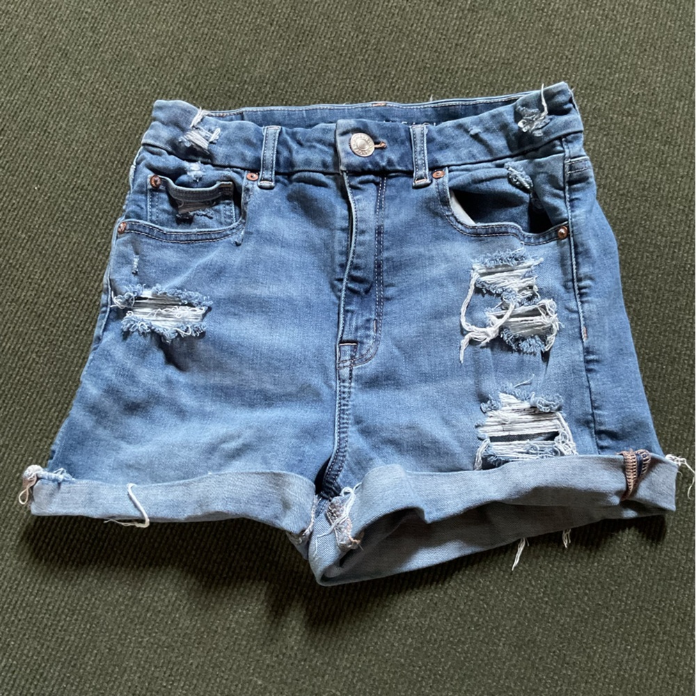 American Eagle Outfitters Blue Distressed Jean Shorts